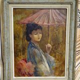 R. Milot – Young Woman with a Parasol – Oil on Panel – Art Deco Period