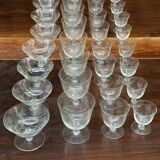 Art Nouveau Set of 32 Crystal Glasses - Engraved and Frosted Floral Pattern