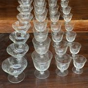 Art Nouveau Set of 32 Crystal Glasses - Engraved and Frosted Floral Pattern