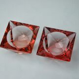 Duo of pink faceted ashtrays by Seguso, murano, italy, 1970