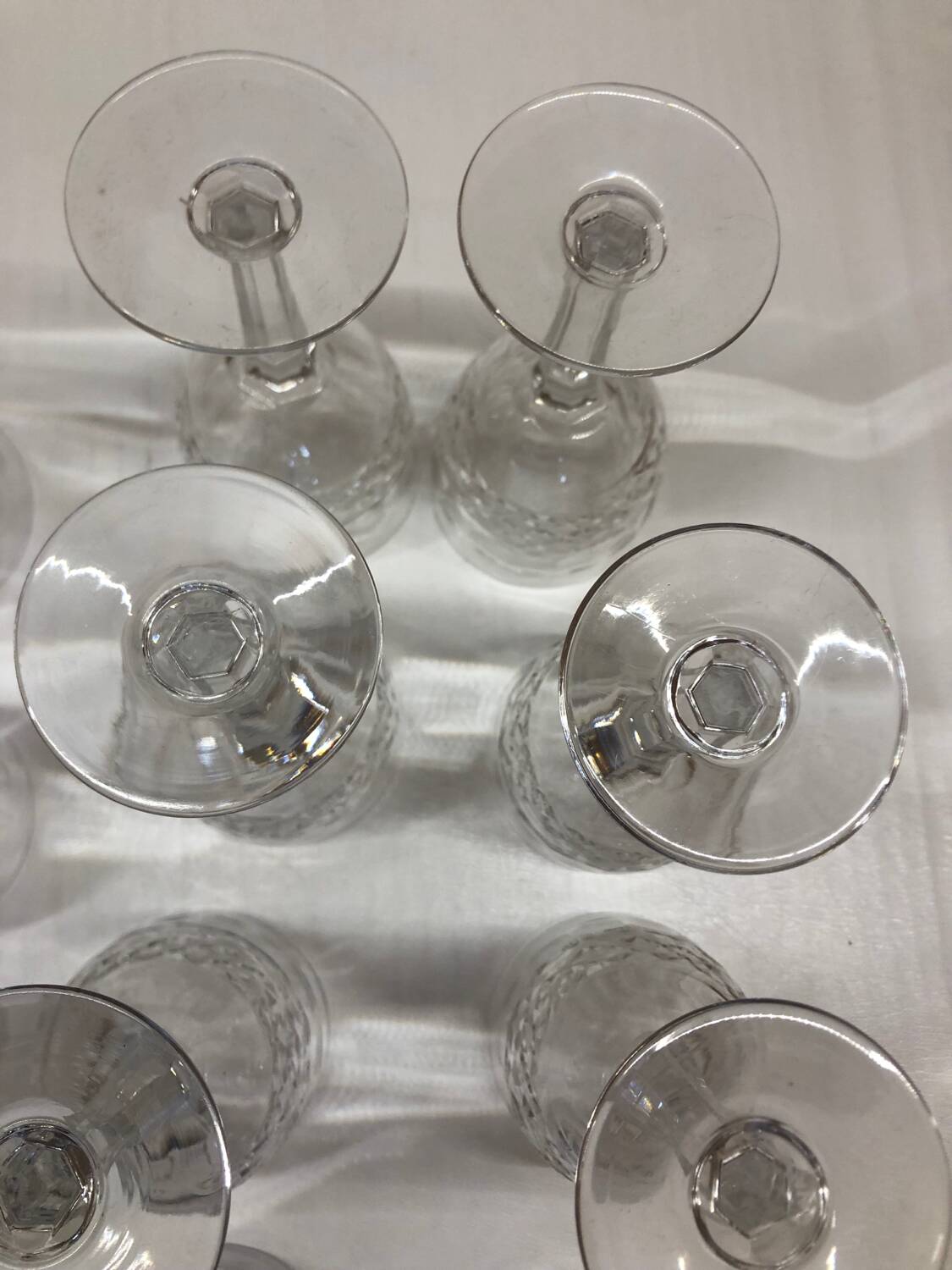 Set of 12 cut crystal stemmed glasses from the Nancy crystal factory, art deco