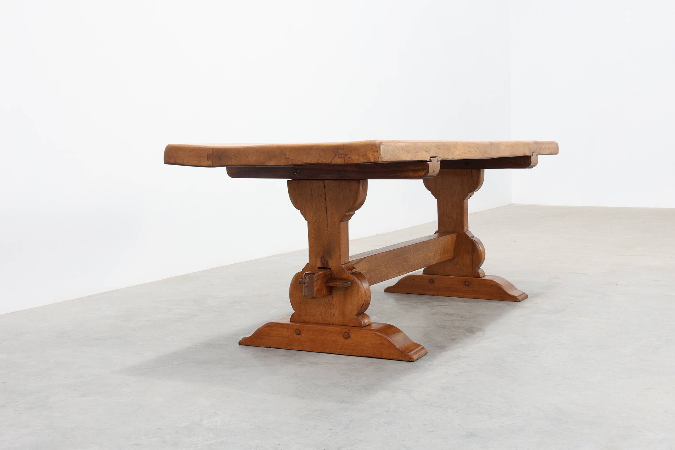 Rustic 20th century solid oak dinner table, France