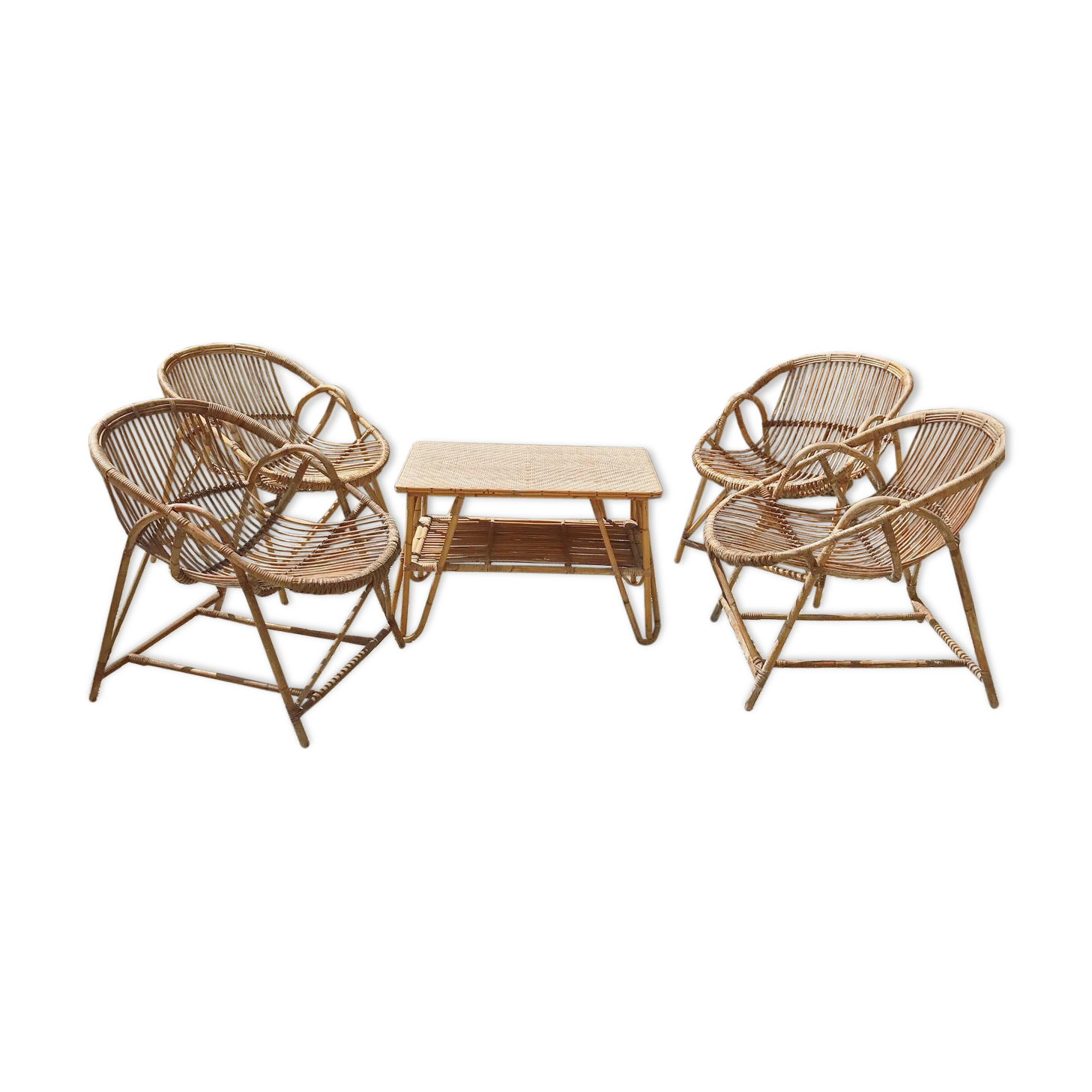 Salon en rotin vintage 1960