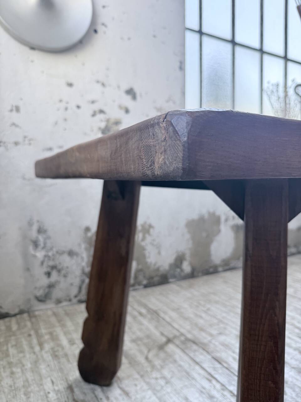 Brutalist oak table by De Puydt, Belgium 1970