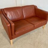 Vintage Danish mid-century Mogens Hansen 2 person cognac leather sofa
