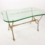 Table basse italienne avec verre gravé et base en laiton, années 1960