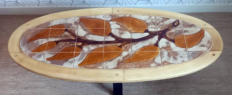 Oval coffee/living room table signed RAYNAUD - 1960s.