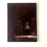 Oil painting on canvas, black and brown composition, 1974