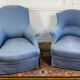 Paire de fauteuils crapauds Napoleon III tapisserie bleue - France 19eme siècle
