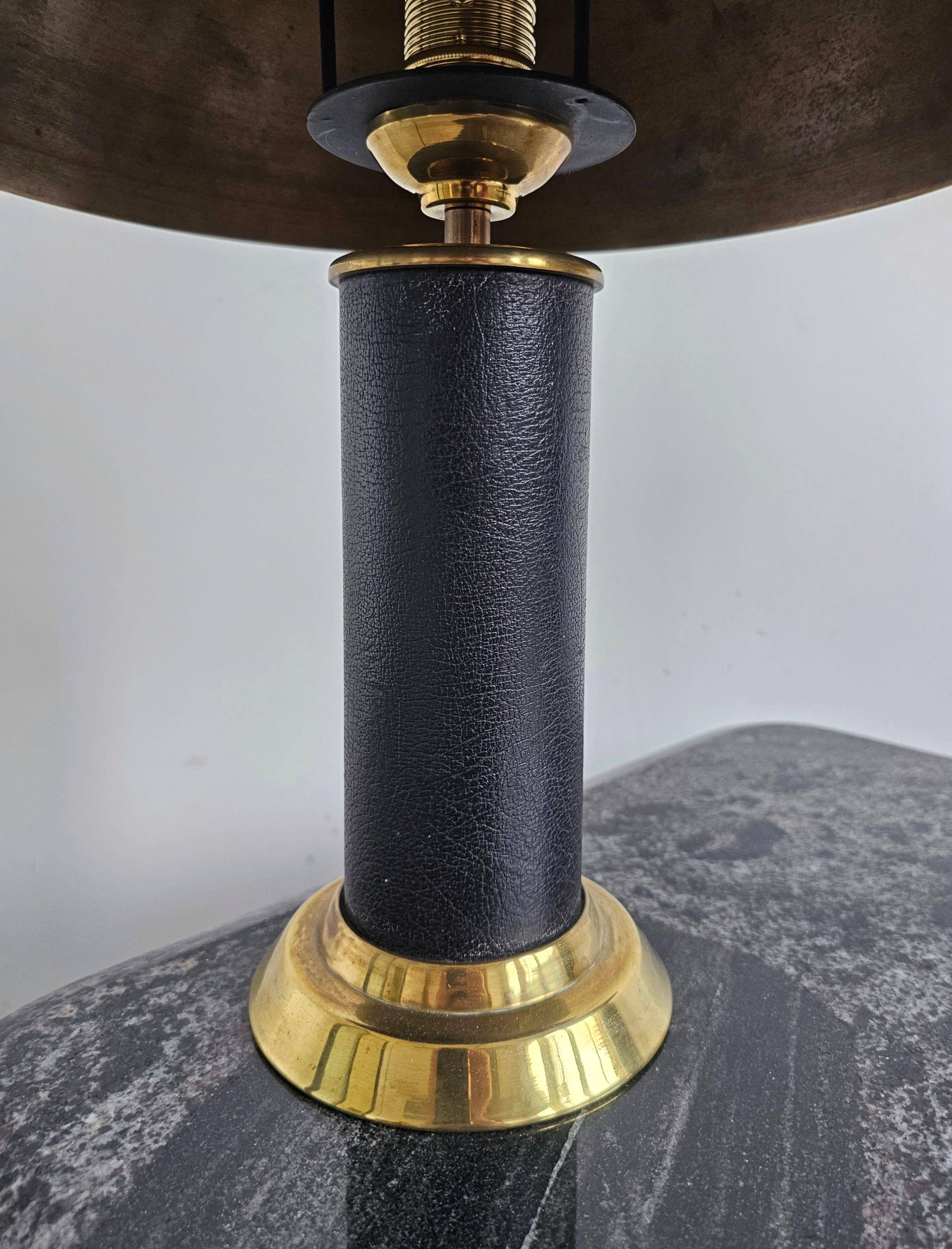 Pair of Mid Century Modern table lamps in brass and leather 1960