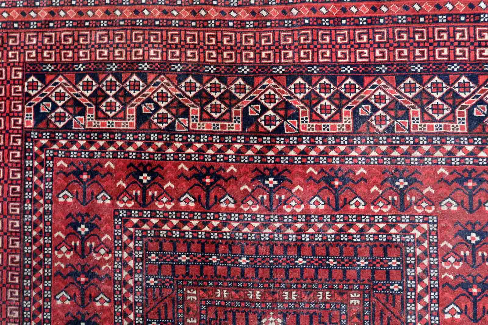 Handmade turkmen hachli vintage rug 142cm x 221cm 1960s