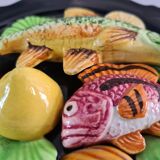 Wall plate signed Vallauris ceramic trompe-l'oeil / seafood / 1950 / French riviera