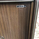 Meuble hifi prinz bois avec porte intérieur capitonné & verre audio vintage