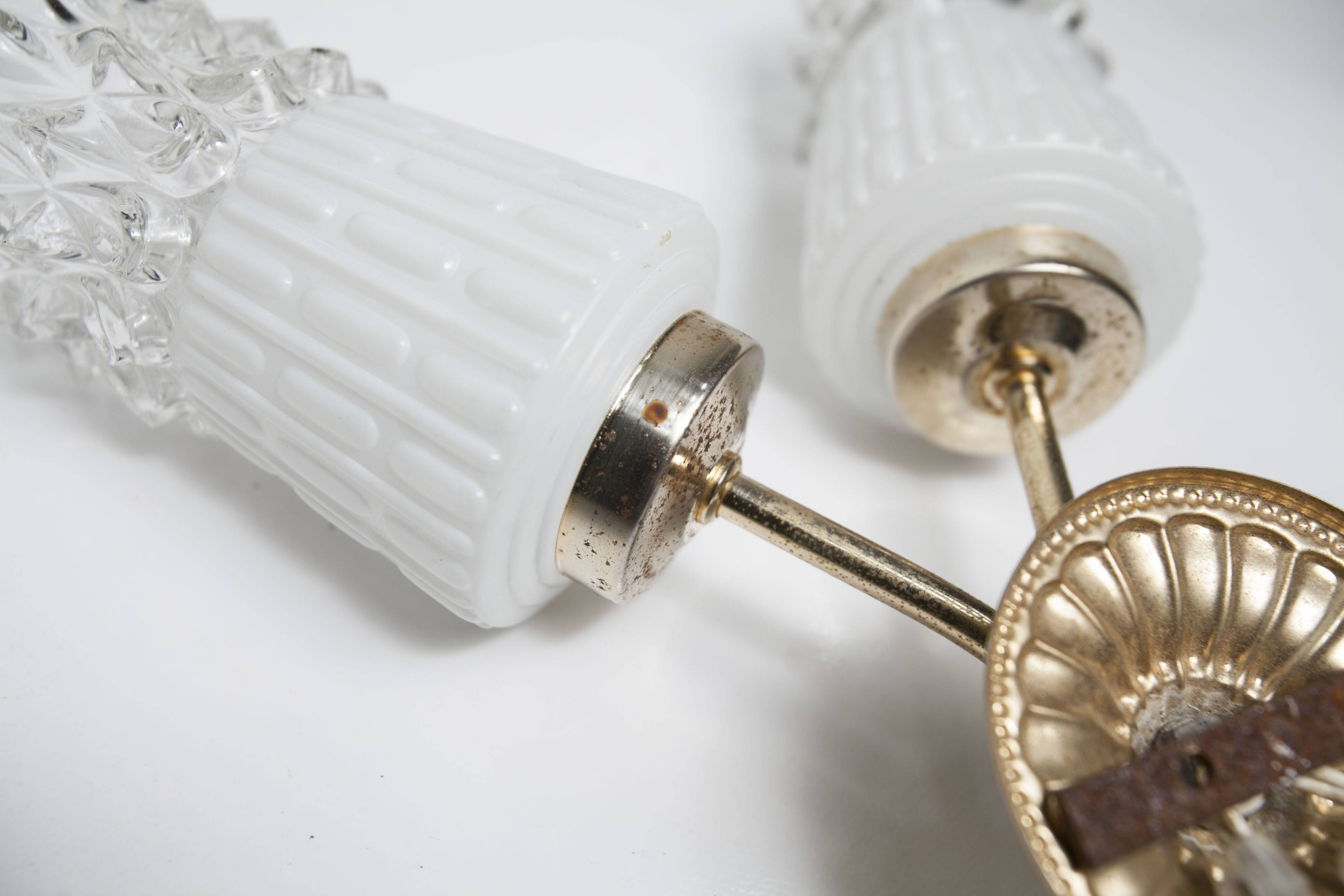 Pair of brass and glass wall lights 1960