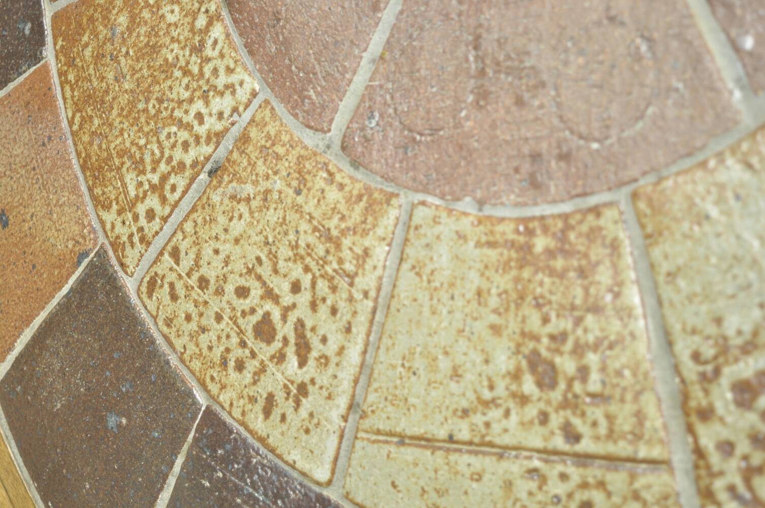 Vintage round coffee table with ceramic tiles by Danish artist TUE POULSEN,