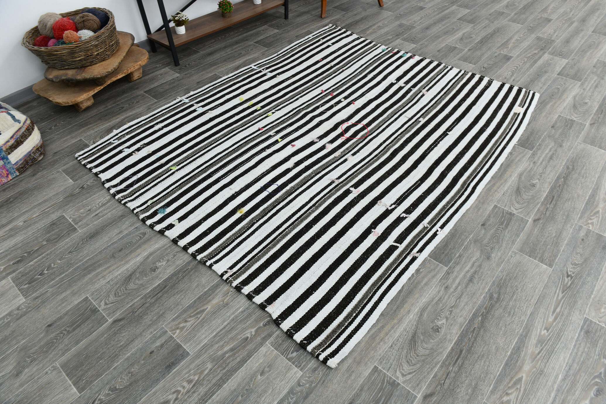 Tapis chanvre noir blanc, 181x223cm