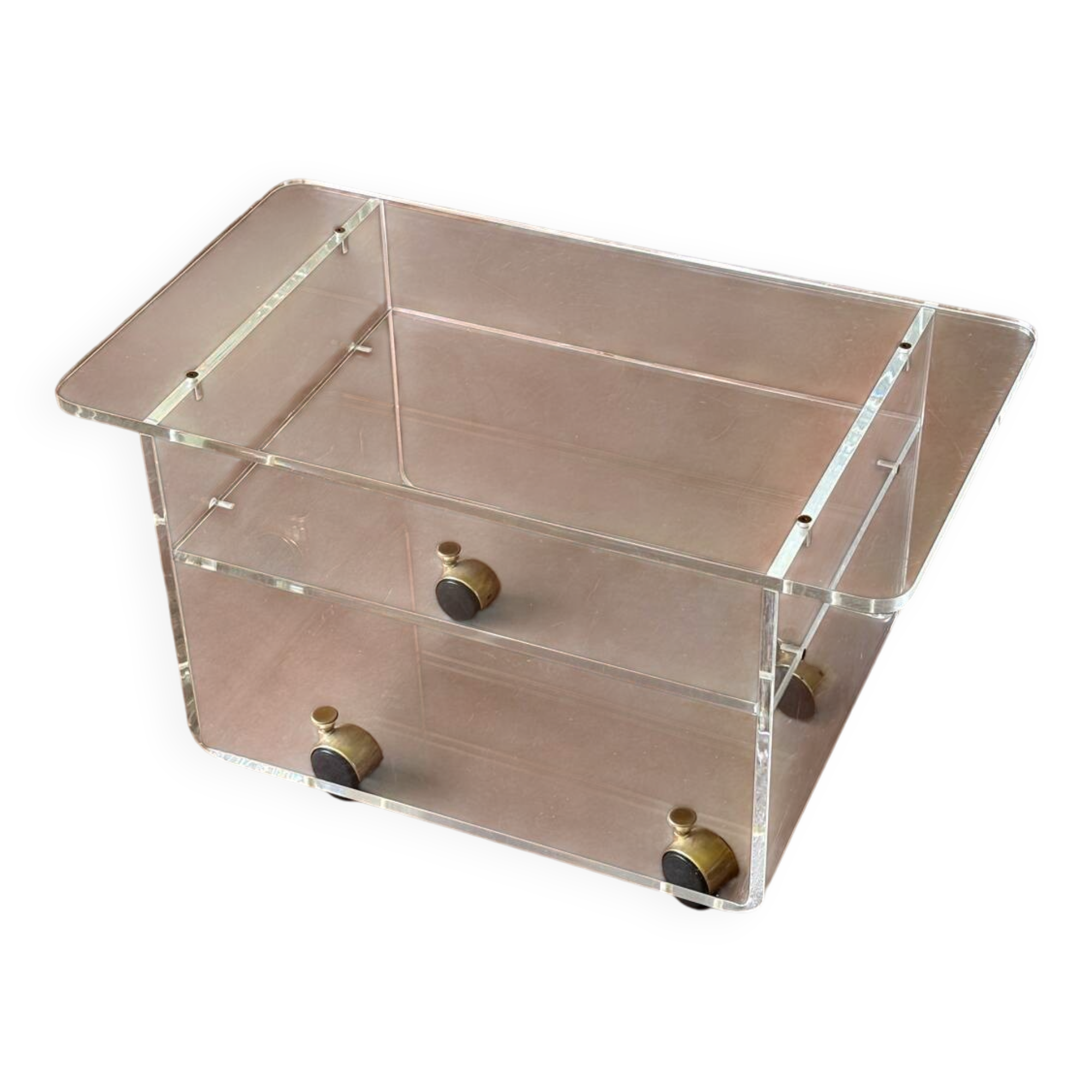 Coffee table, occasional furniture on wheels in Plexiglas 1970