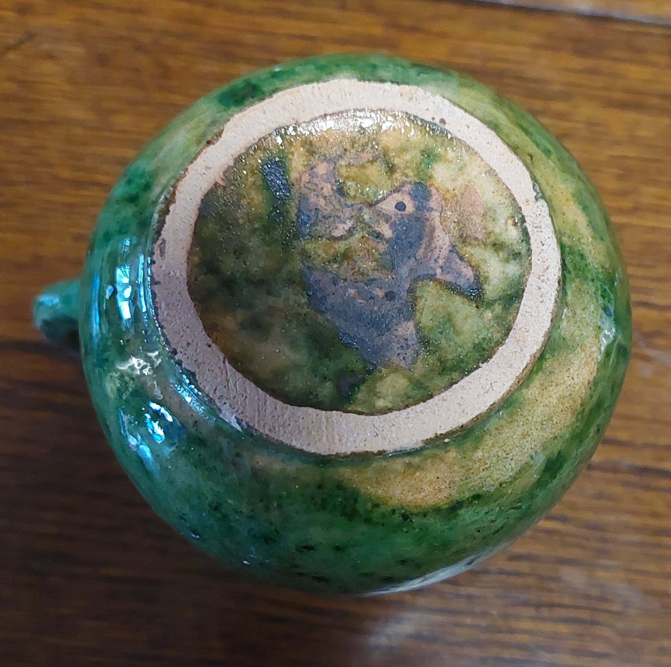 Glazed terracotta cream pot in Provence green