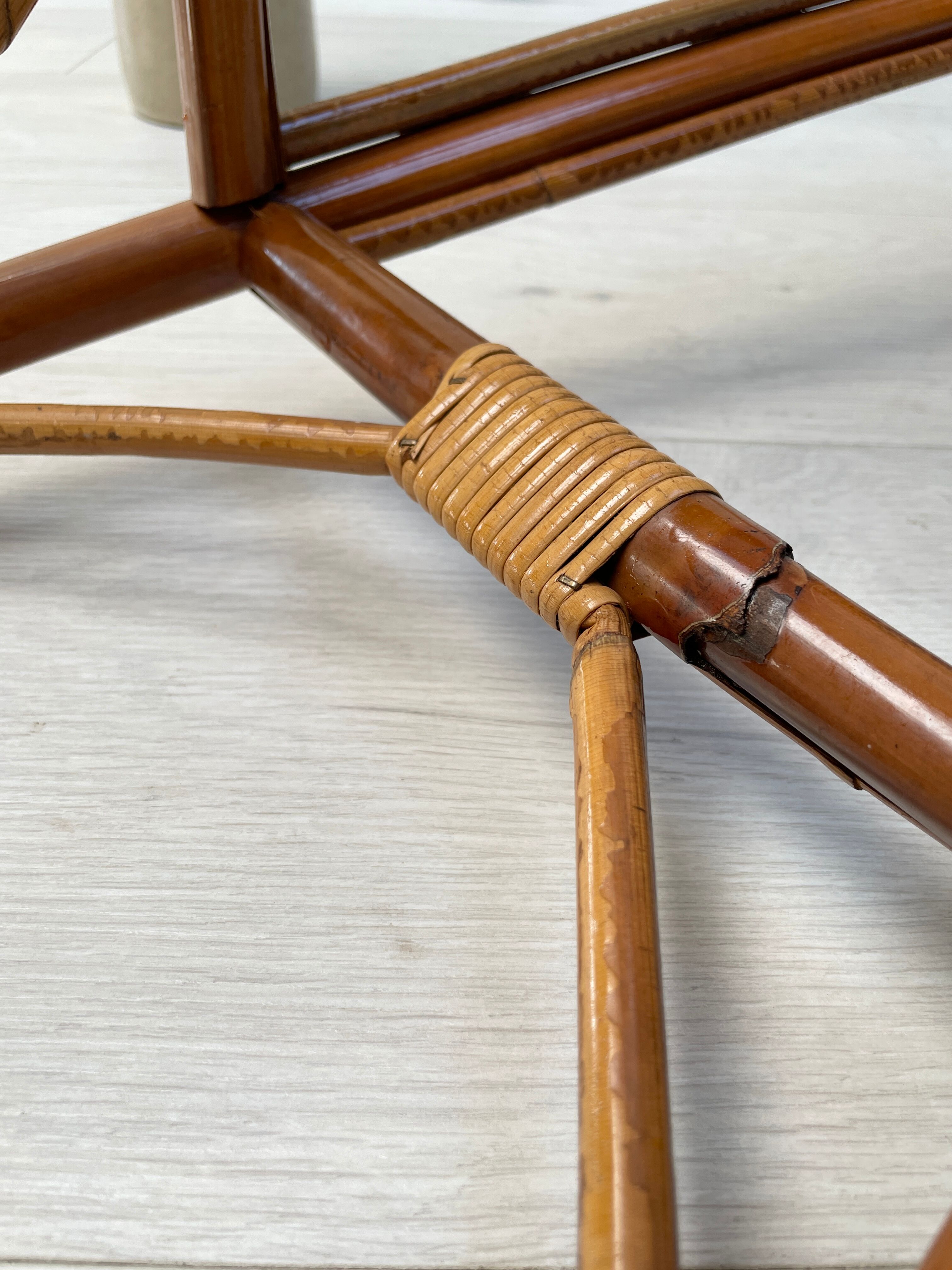 High stool in bamboo and rattan, circa 1960.