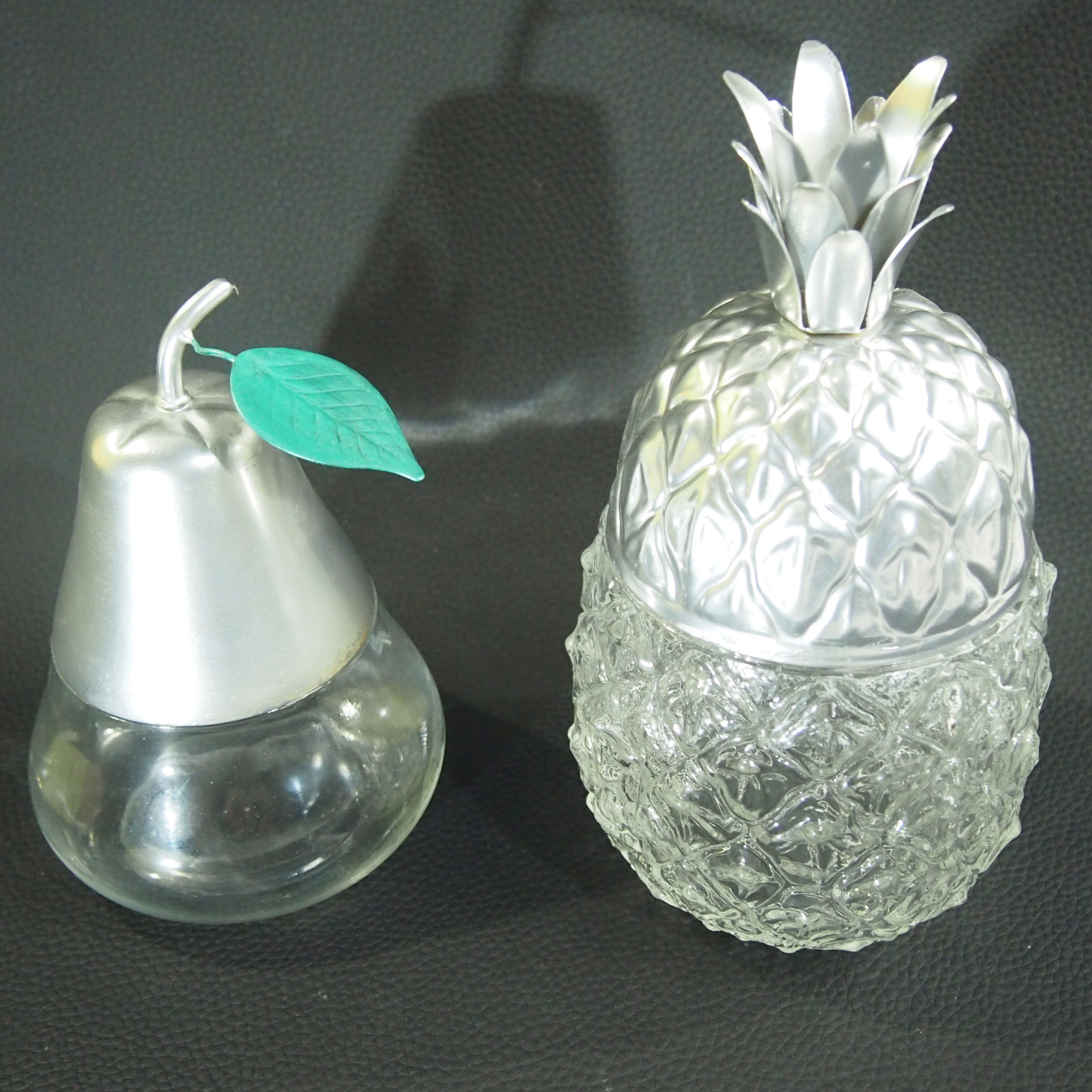 Pineapple and pear glass candy boxes