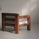 Handcrafted armchair in solid wood and fabric, 1980s-90s.