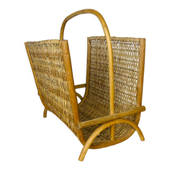 Vintage rattan magazine holder 60s