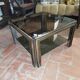 Smoked coffee table, brass, chromed metal, glass, 70s