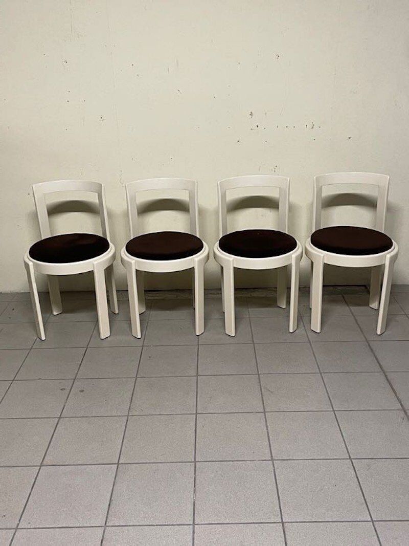 Lacquered wooden chairs with fabric, 1970s, set of 4