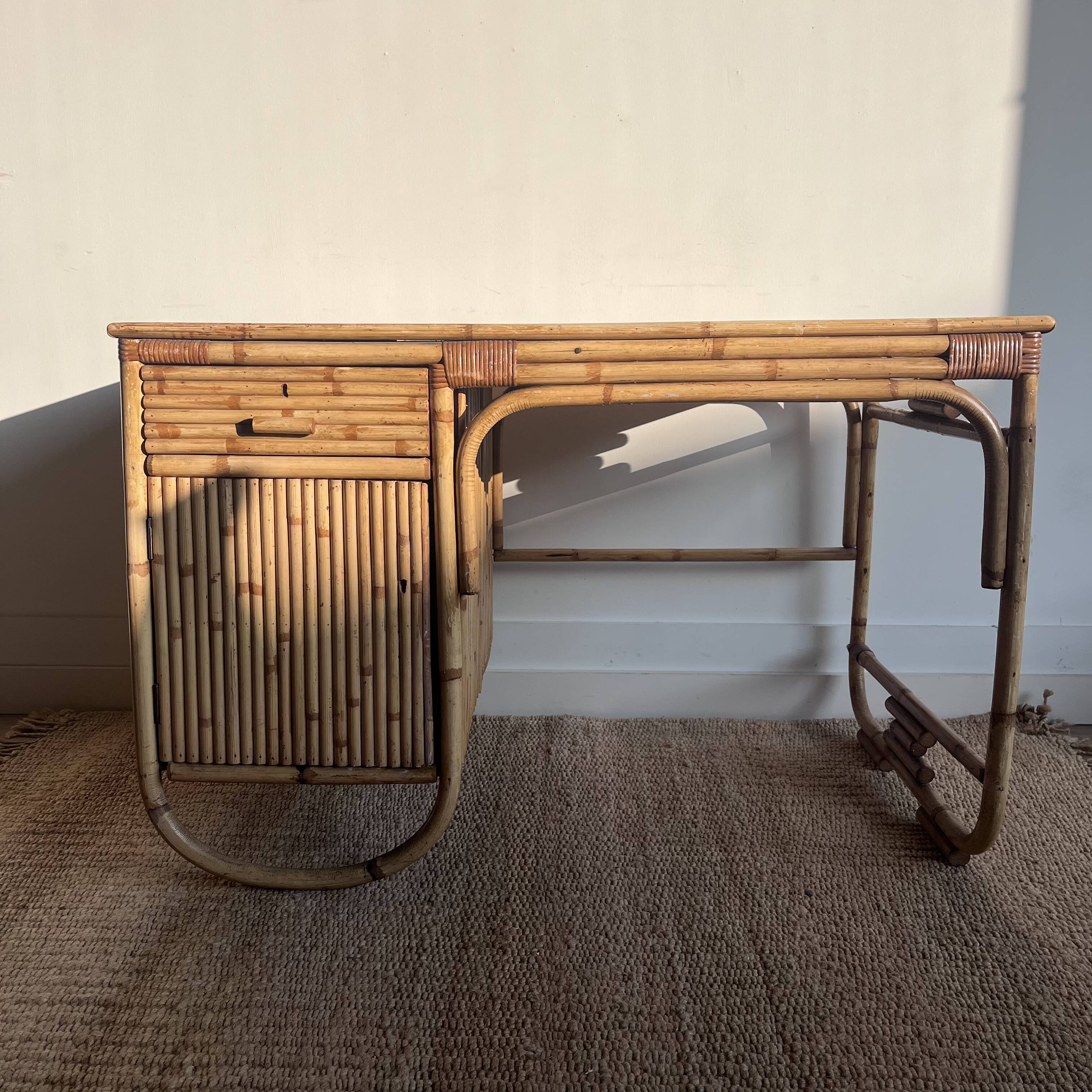 Mid-Century Vintage Bamboo Rattan Desk