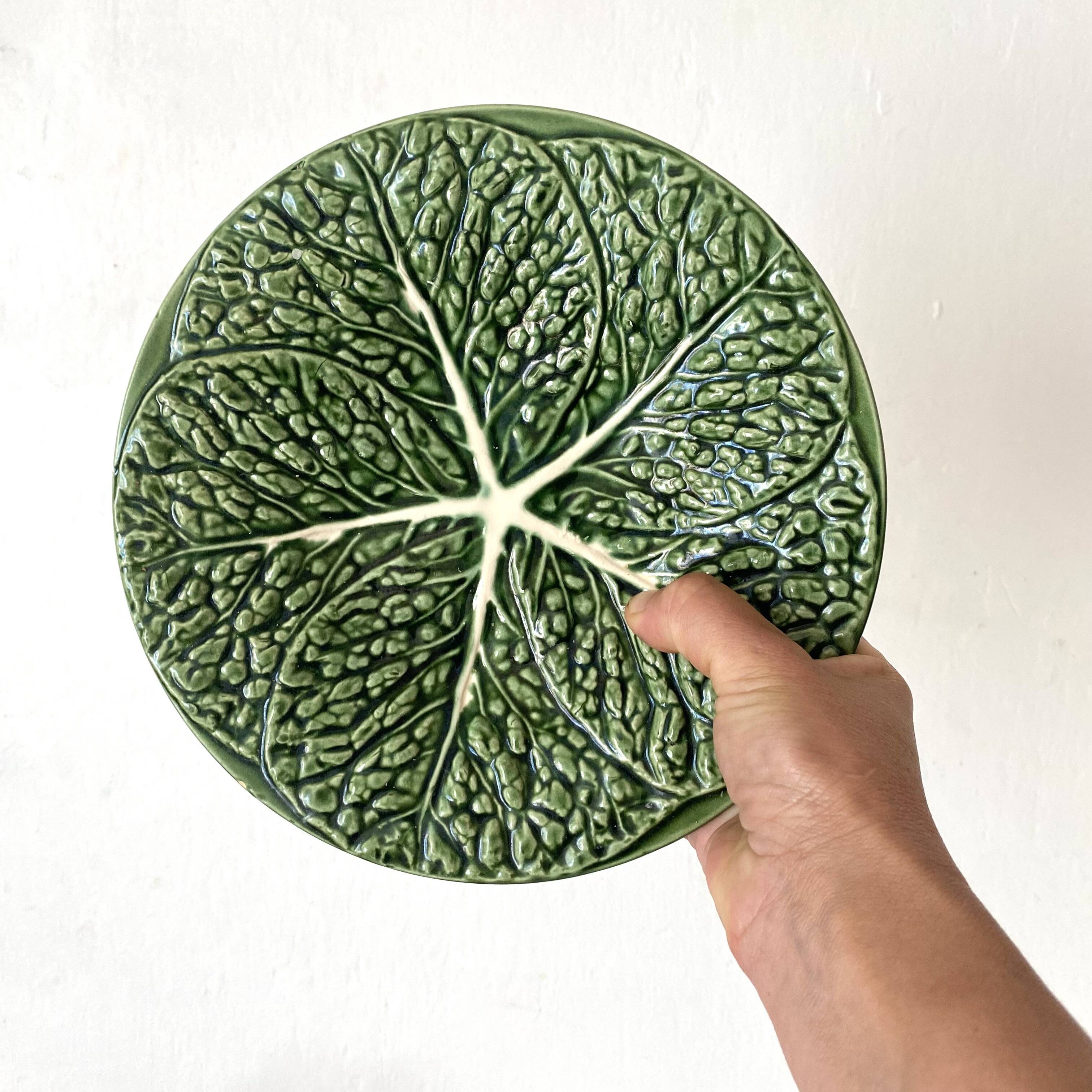 Soup tureen and green cabbage dish in barbotine