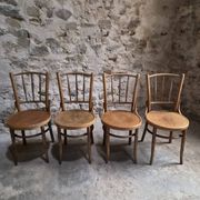 Set of 4 Fischel bentwood bistro chairs, Czechoslovakia, circa 1930–1950.