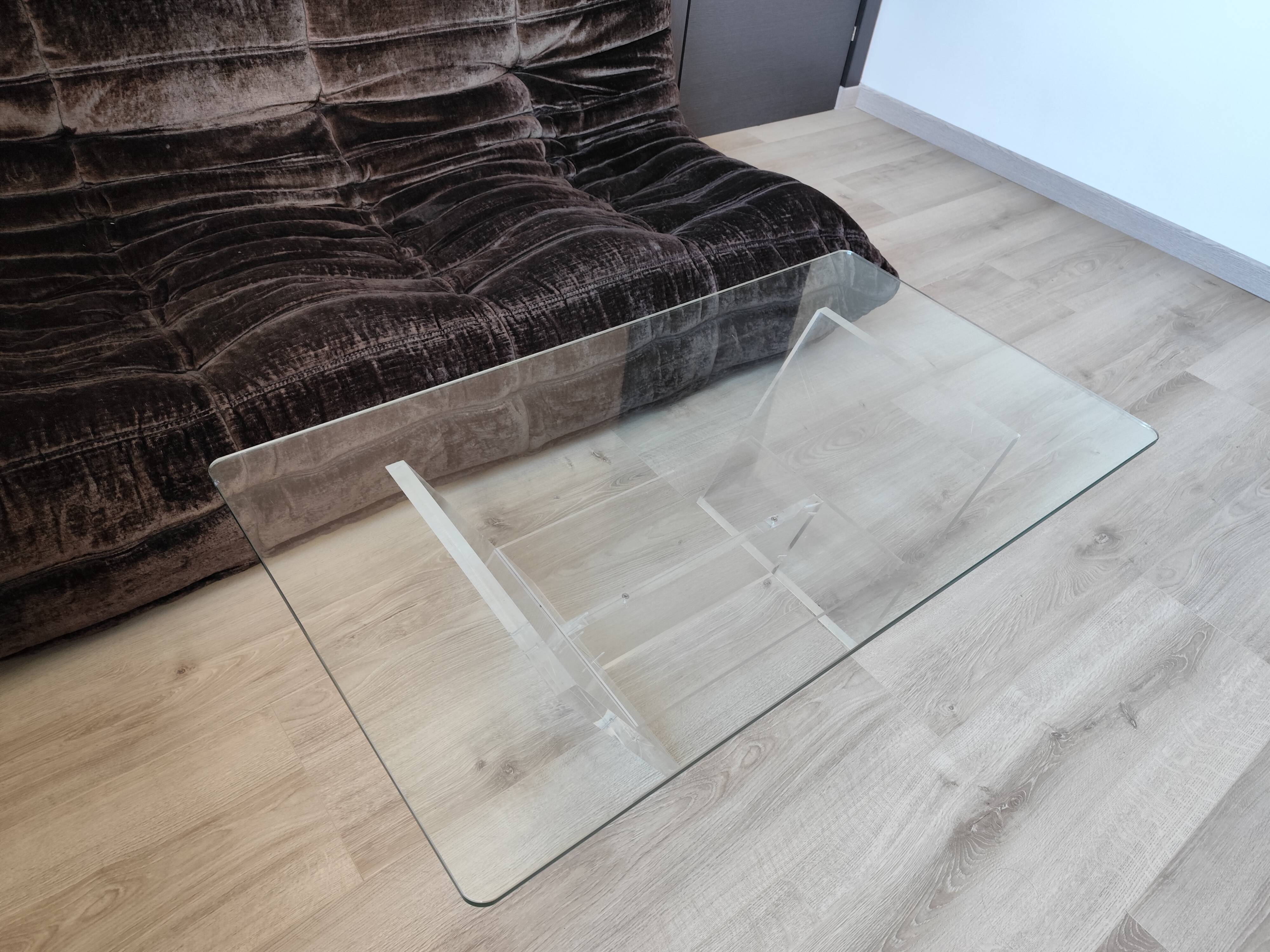 Vintage David LANGE glass & altuglas coffee table circa 1970