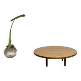 Circular coffee table in solid oak, circa 1960