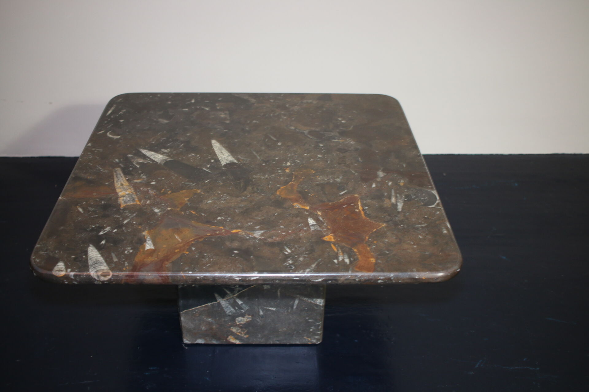 Table basse vintage en pierre fossilisée