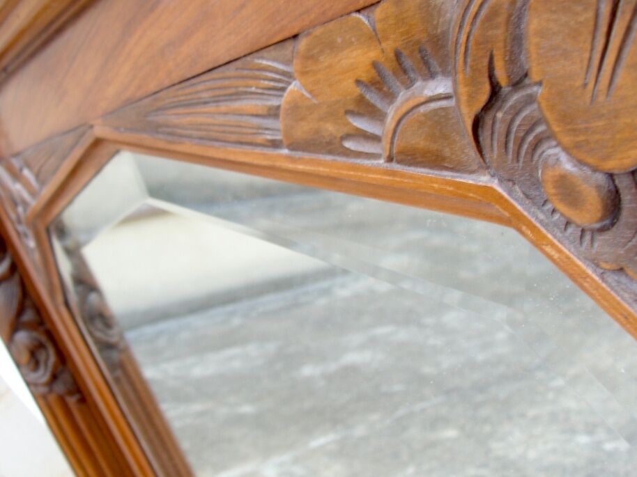 Miroir de cheminée Art Déco en bois sculpté - 82 cm x 150 cm
