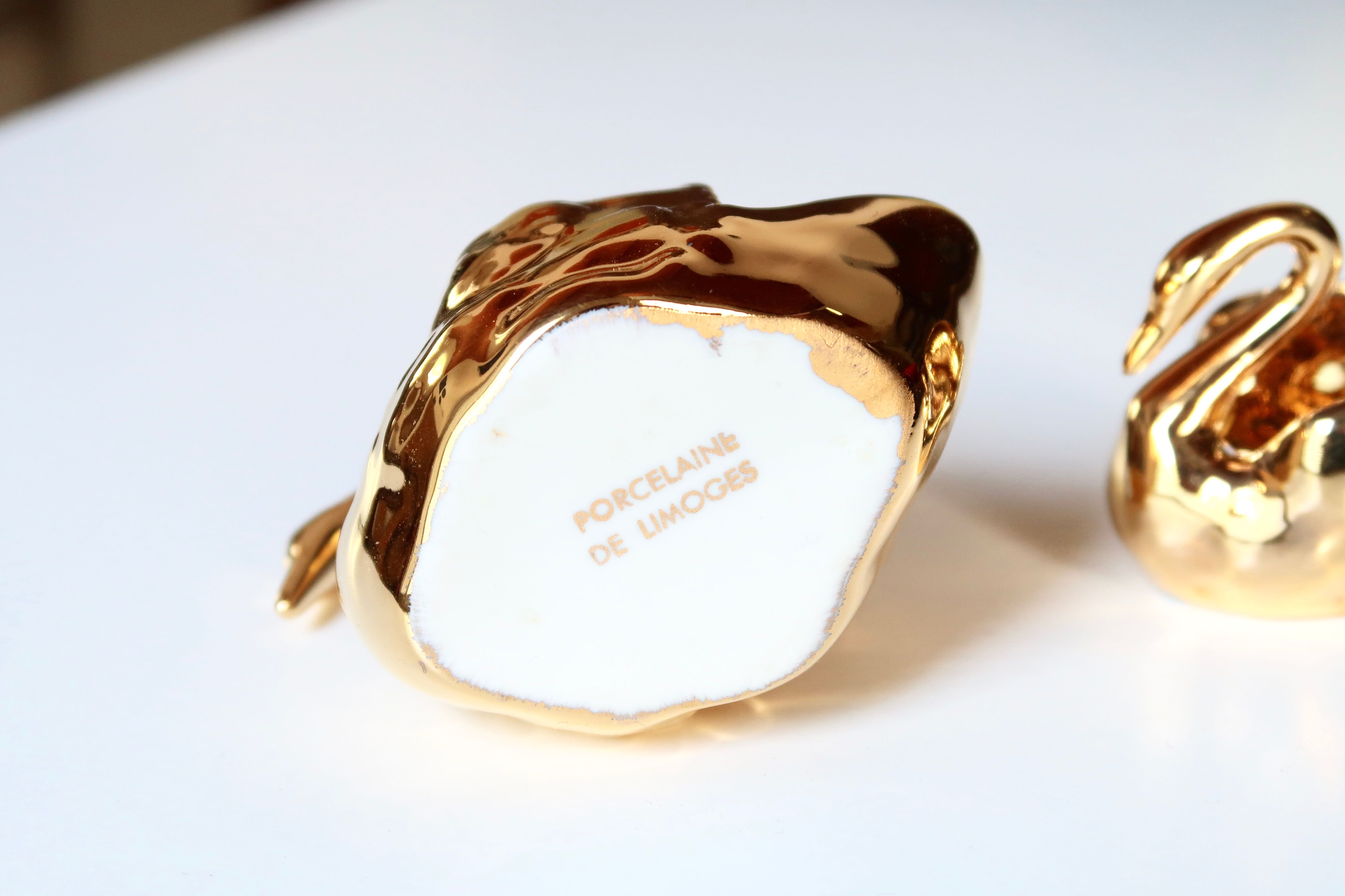 Trio of salty swans in Limoges porcelain, 50s