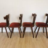 Vintage Tyrolean Dining Chairs: Set of 4, Red Fabric Seat, 1970s