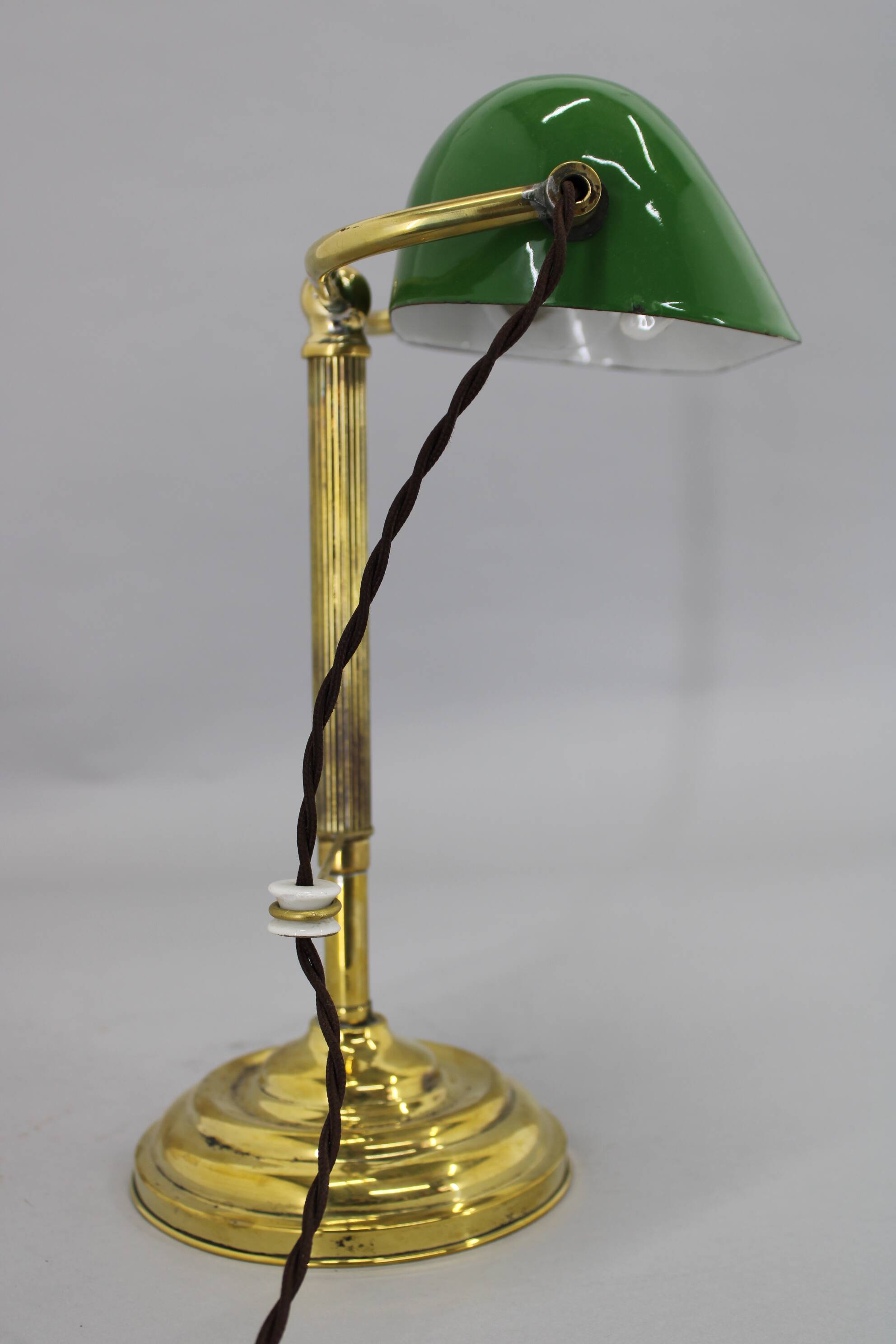 1930s Art Deco Brass  Banker Table Lamp, Czechoslovakia