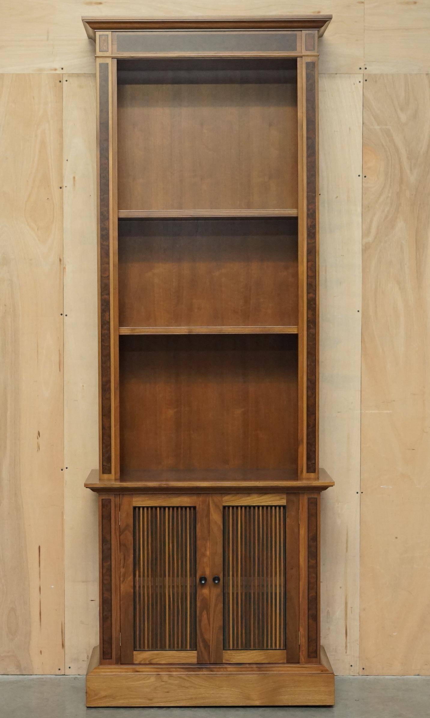 Pair of large David Linley bookcases in burr walnut, 2.6 m