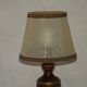French Mid-Century Round Turned Wood Table Lamp with Hide Skin Shade
