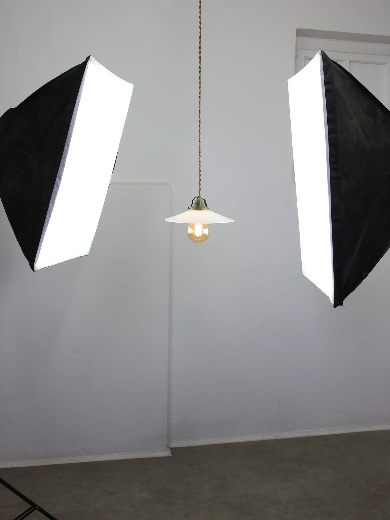 Mid-Century Italian Ceramic and Brass Pendant Lamp