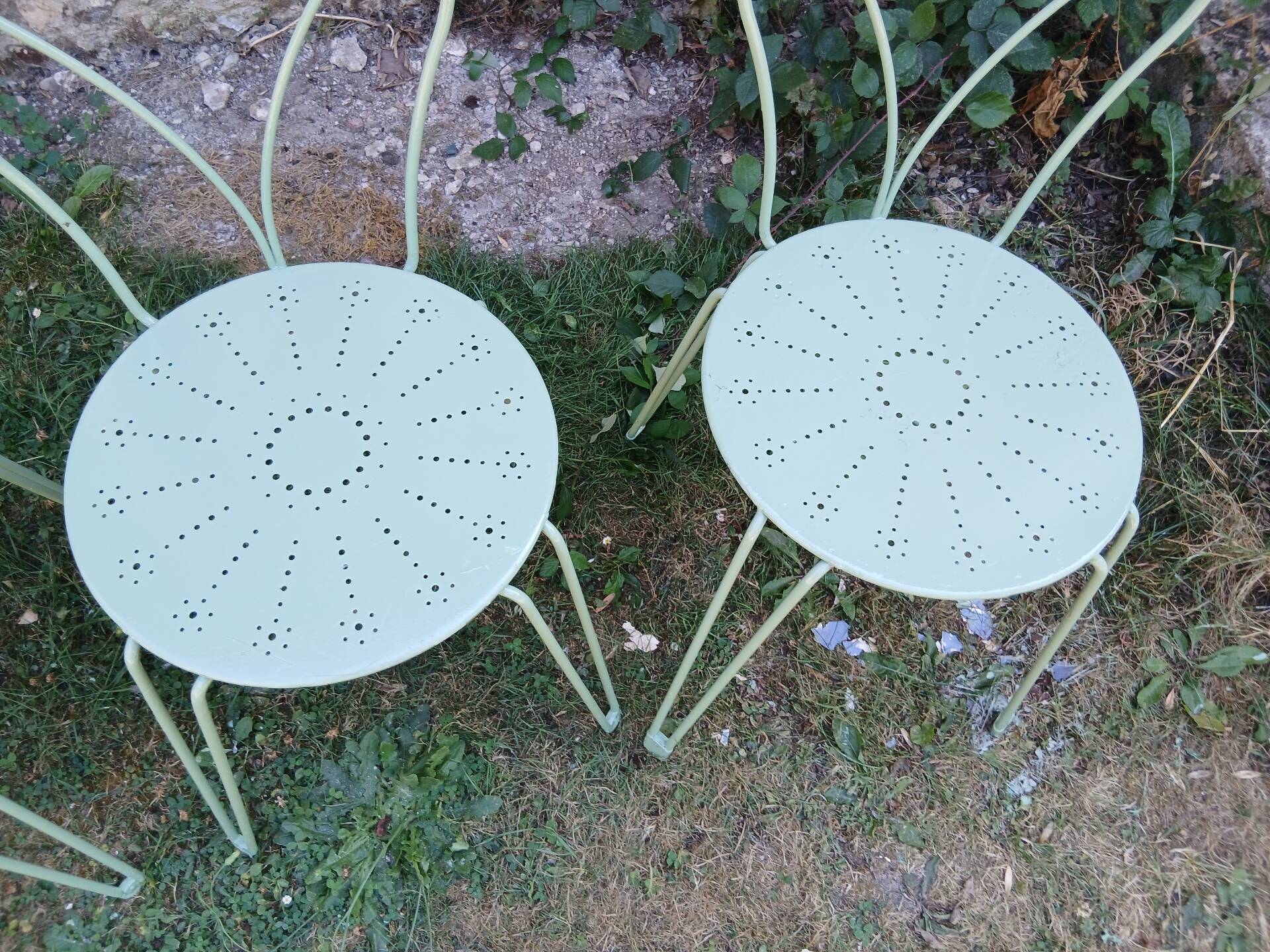 Salon de jardin 1 table 4 chaises fer forgé ancien vert Provence