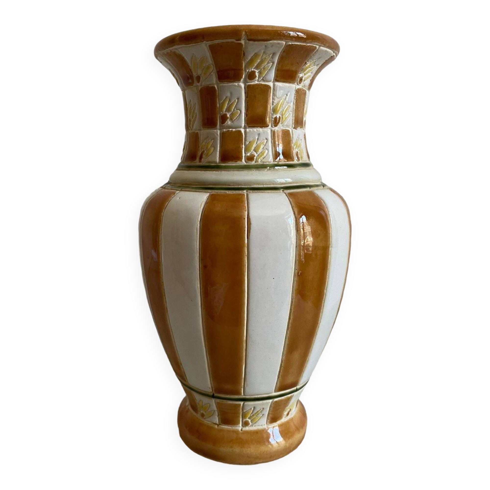 White and brown enamel vase Art Deco style
