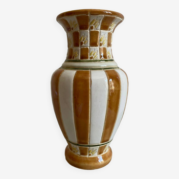 White and brown enamel vase Art Deco style