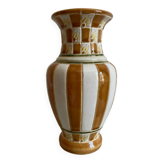 White and brown enamel vase Art Deco style