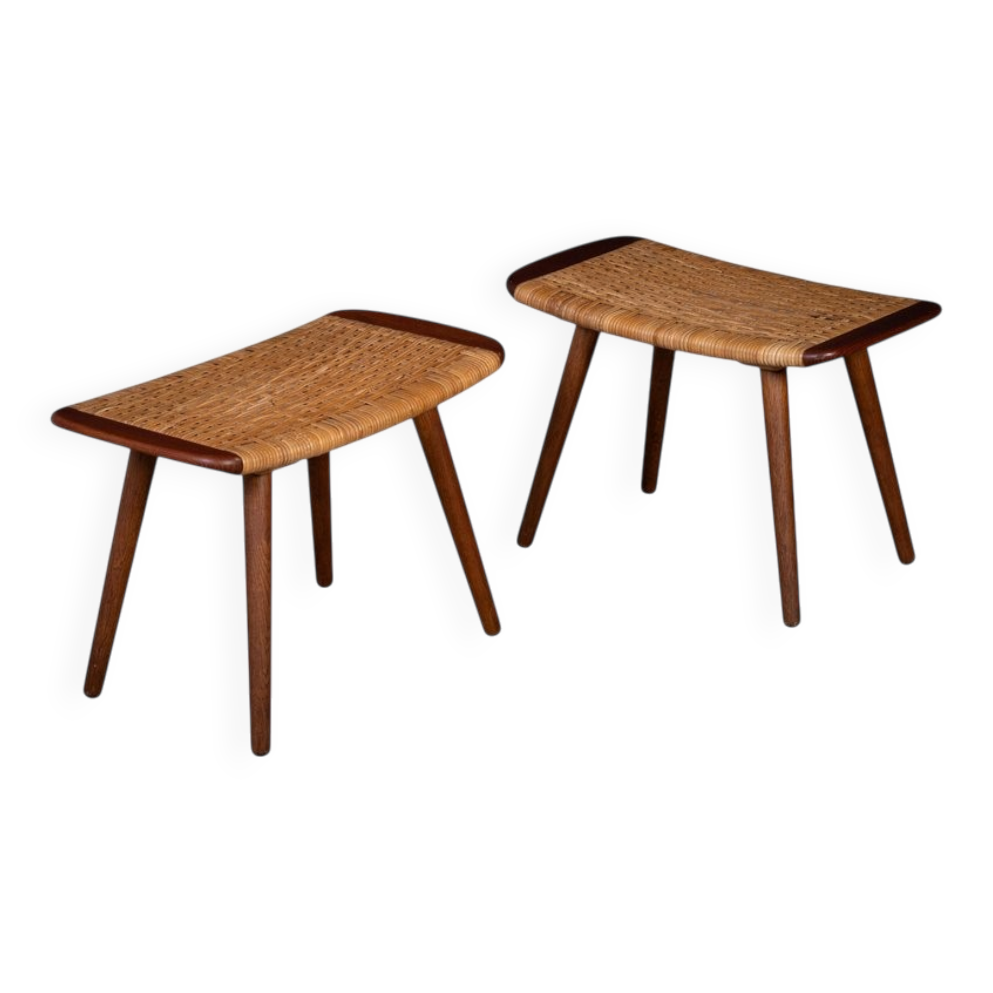 Teak and Woven Stools, Denmark, 1960s, Set of 2