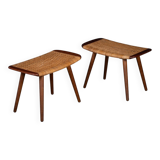 Teak and Woven Stools, Denmark, 1960s, Set of 2