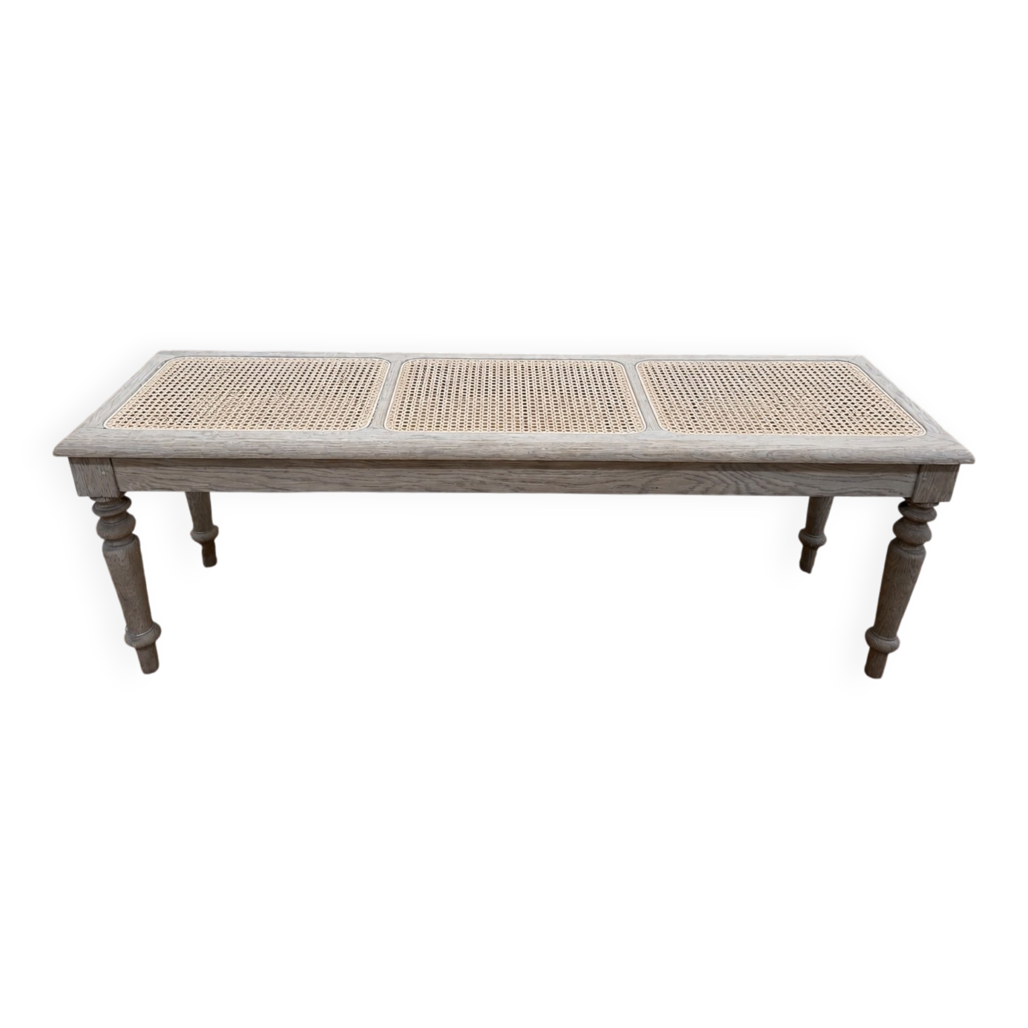 Banc d'office style Louis-Philippe en chêne massif et cannage