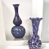 Vase en verre de Murano bleu attribué à Fratelli Toso avec des murrines, Italie