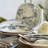 9 mismatched blue ironstone plates